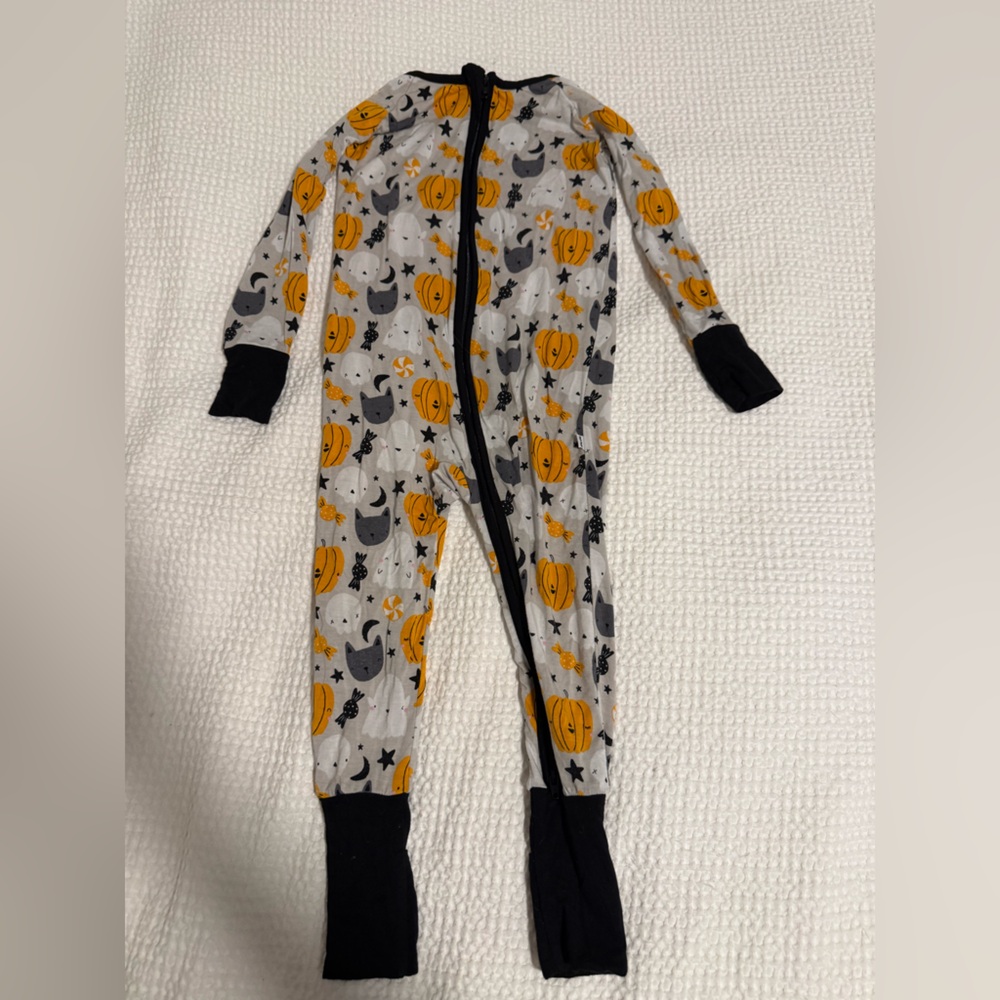 Little Sleepies Pumpkin and Cat Print Kids Footie